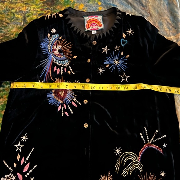 Johnny Was Eden Voyager Silk Velvet Black Button-Up Tunic Jacket - Picture 10 of 14